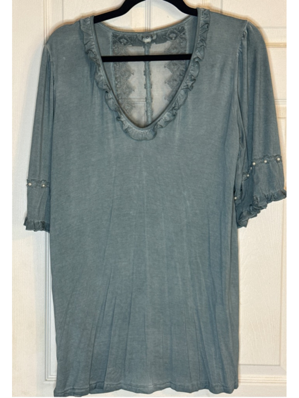 POL Teal Tunic Top with Pearl and Lace Details - Picture 2 of 4
